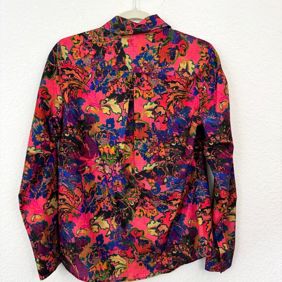 Peruvian Connection Womens Tessa Button Shirt Size S Silk Cotton Abstract Artsy - Picture 5 of 8